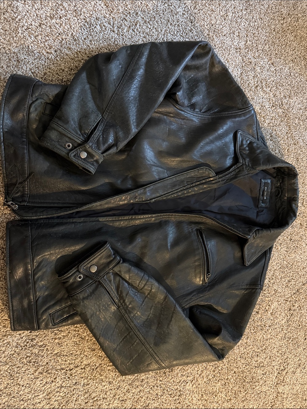 Men's Black Leather Bomber Jacket - Timeless Zip Closure